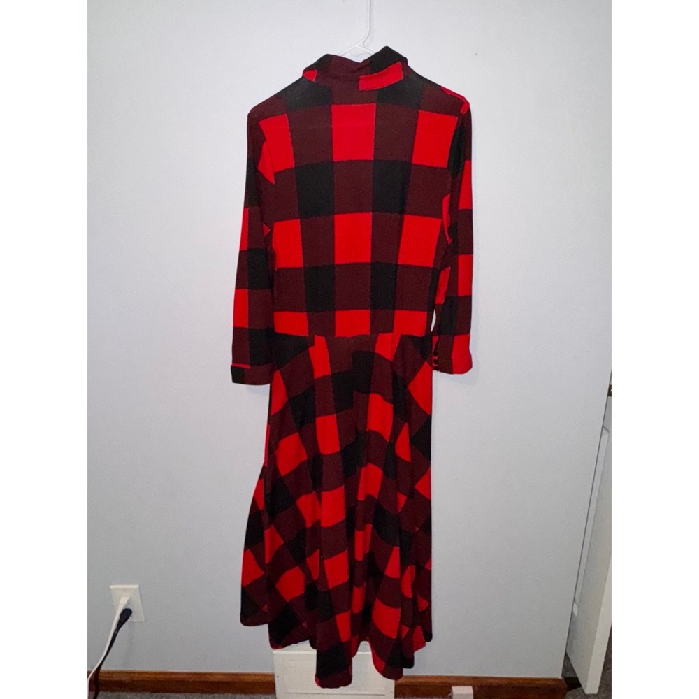 Reborn Women's Black &‎ Red Plaid Duster Maxi Dress - Picture 6 of 10